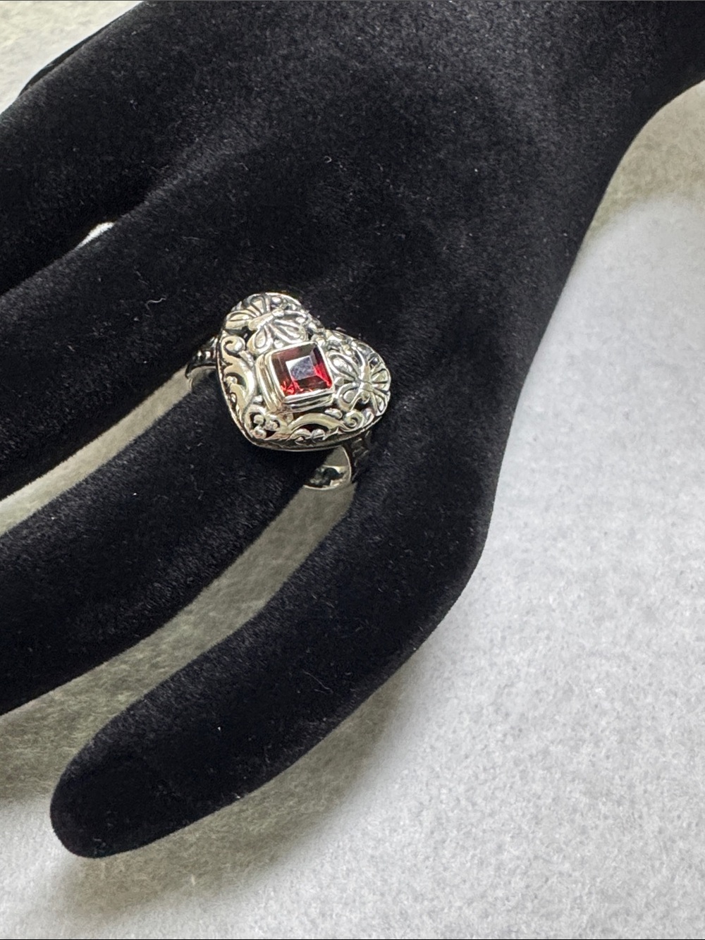 Sterling Silver Heart Ring with Garnet